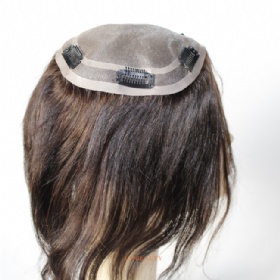 Customize Remy Hair  Mono Lace Women Toupee With Clips