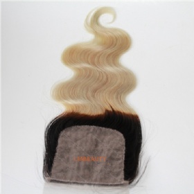 Cheap Silk Base Two Tone Color Body Wave  Lace Closure Hair Pieces