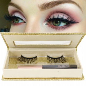 LUMENG Magnetic Lashes and Eyeliner Kit, Magnetic Eyeliner With Magnetic False Eyelashes 3D Reusable Eyelashes Eyeliner with Applicator [1 Pairs]