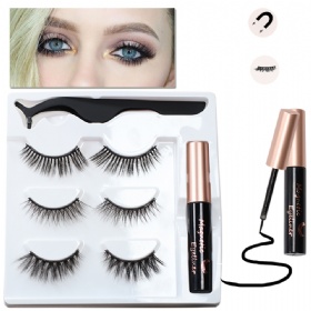 LUMENG Magnetic Eyelashes with Eyeliner, Magnetic Eyeliner Fake Eyelashes Magnetic False lashes Kit, Natural Looking Magnetic Eyelashes Reusable Makeup Mirror 3D 3 Pack Lashes