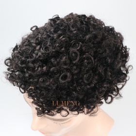 Curly  Afro Toupee For Black Man  PU 15MM